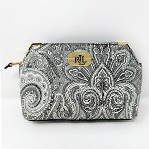 Ralph Lauren Black White Paisley Vegan‎ Leather Clutch Bag